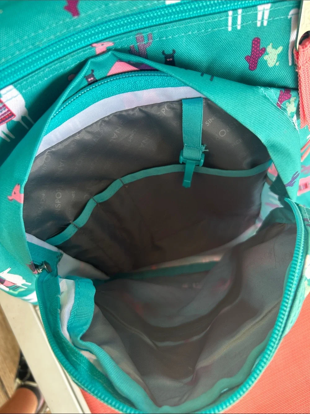 Jansport Teal Backpack with Pink & White Llama Print